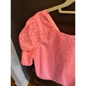 Lilly Pulitzer Coral‎ Neon Shaila Eyelet Blouse Sz Large Sunburst Preppy Summer thumbnail 2