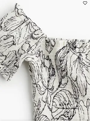 H&M Cream Off-Shoulder Smocked Floral Crop Top thumbnail 2