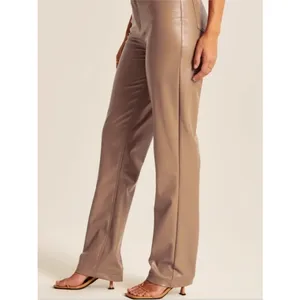 Abercrombie 90s Straight Faux Leather Pants Taupe Ultra High Rise Sz 23 000 thumbnail 3