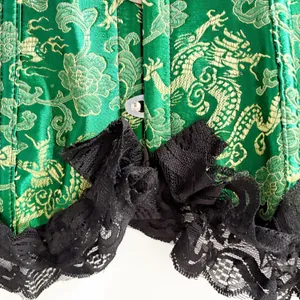 Womens Green Dragon Brocade Lace Trim Gothic Victorian Ren Faire Corset Size M thumbnail 3