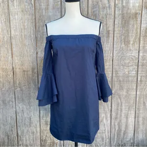 Amanda Uprichard Arabelle Dress with Off-the-Shoulder Bell-Sleeve Navy blue thumbnail 3