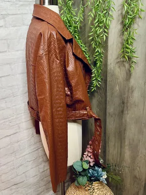 NEW Crocodile Moto Jacket Brown thumbnail 7