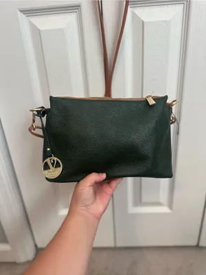 NWOT Authentic Genuine Leather Valentina Dark Green Leather Crossbody Bag thumbnail 2