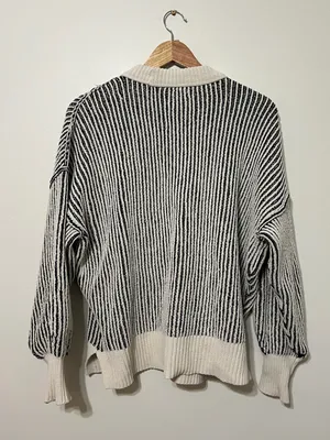 aerie Beyond Chenille Sweater Size XS Oversized Stripe Black White thumbnail 5