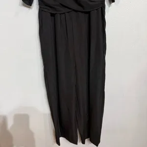 Made With Love Black Short Sleeve Faux Wrap Jumpsuit Sz M NWT thumbnail 4