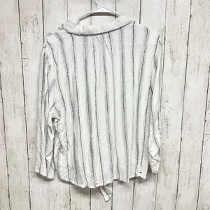 Grand & Greene Striped Tie Front Button Down‎ Women L Ivory Black Rayon RP066631 thumbnail 9