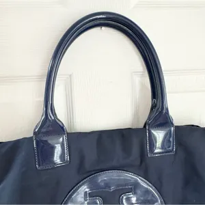 TORY BURCH Leather-Trimmed Navy Ella Tote bag Women’s Size L thumbnail 4