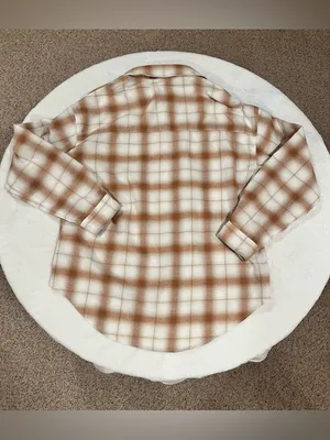 Aeropostale Tan & Cream Plaid Flannel Button Down Shirt - Small thumbnail 3