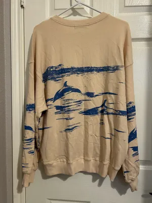 Daydreamer Free people Cream Dolphin-Print Crewneck Sweater oversized Large thumbnail 7