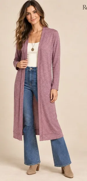 Free People Beach Womens XS Duster Cardigan Heathered Mauve Open Front Longline thumbnail 1