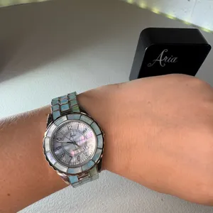 aria AR-410 mother of pearl quartz watch silver tone bracelet original box thumbnail 1