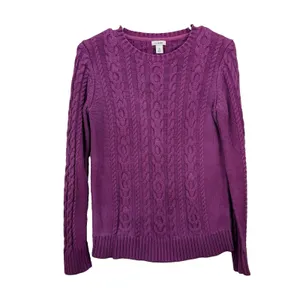 LL Bean Purple Double L Mixed Cable Cotton Crew Neck Pullover Sweater Size XS thumbnail 3