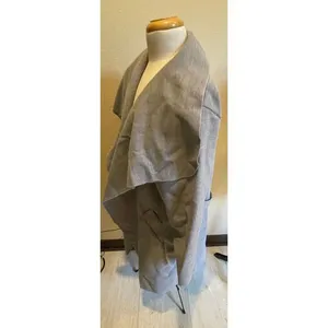 Elegant Gray Waterfall Collar Belted Long Cardigan‎ Coat gray made In Italy 22 thumbnail 4
