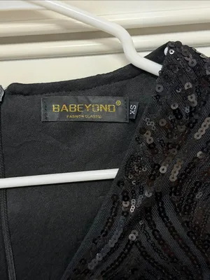 BABEYOND Black Sequin Fringe Mini Dress thumbnail 2