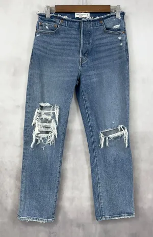 Abercrombie Fitch Womens Jeans 25 Distressed Boyfriend Mid Rise Raw Hem‎ Edgy thumbnail 1