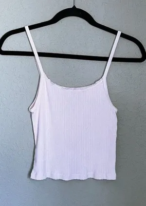 Brandy Melville Pointelle Thin Strap Cropped Tank Ribbed Off White thumbnail 1