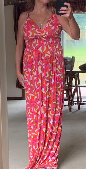 Maxi Printed Dress In R Reds, Pinks And Beige Patterns thumbnail 1