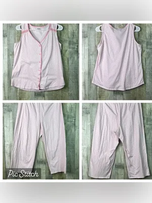 Pink K Pink Button Front Med. Sleeveless PJ Set Matching Pants Stretch Waistband thumbnail 2