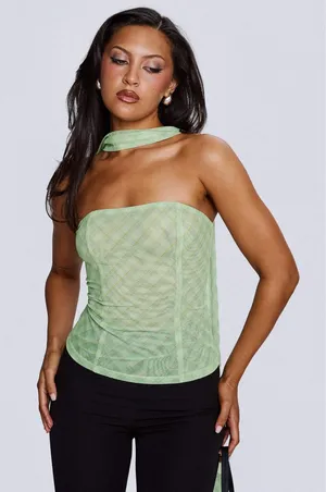Princess Polly no comparison necktie strapless top green plaid thumbnail 1