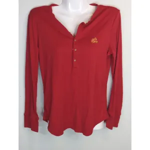 Lauren Ralph‎ Lauren Red Henley Loungewear Top Women's MEDIUM Preppy Casual thumbnail 2