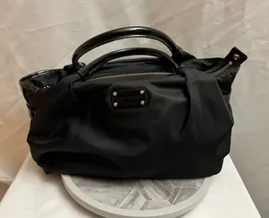 Kate Spade Black Nylon Handbag Patent Trim Polka Dot Lining Tote thumbnail 1