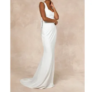 NEW Lulus Romantic Glow White Backless Pearl Bow Wedding Gown Maxi Dress XL thumbnail 4