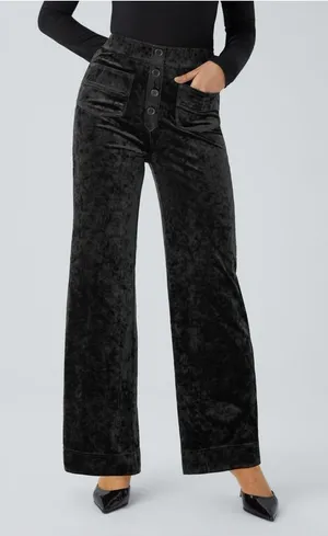 HALARA Black High Waisted Pockets Straight Leg Velvet Casual Pants Size XL thumbnail 1