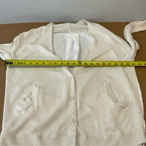 Lululemon Athletica Knit Button Down Cardigan Front & Blouse Back‎ Beige White thumbnail 10