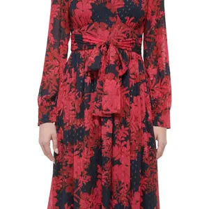NEW Tommy Hilfiger Glitter-Dot Floral Belted Dress Sky Captain / Persian Red 12 thumbnail 3