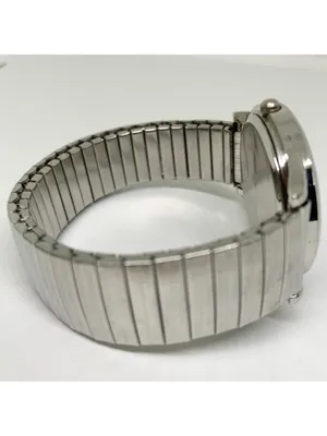 Ltd silver tone black dial quartz analog watch 35mm stretch band 6.5” running thumbnail 6