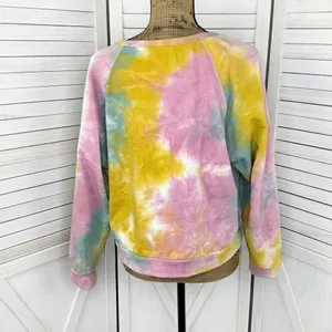 Paper‎ Crane Tie Dye Cropped Sweatshirt Pink Yellow Teal Large Boho Hippie thumbnail 4