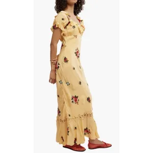 Free People Bali Santa Cruz Maxi Dress Floral Embroidered Cutout Ruffle Size XS thumbnail 3