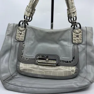 Coach Large Snake Embossed Gray Leather Shoulder thumbnail 11