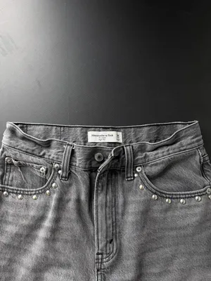 Abercrombie & Fitch Black Straight-Leg Jeans with Side Studs thumbnail 3