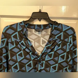 Banana Republic Abstract Print V-Neck‎ Long Sleeve Dress Black Blue Size Medium thumbnail 2
