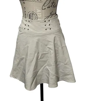 Vintage Y2K Rave Brand White Studded Skater Skirt Drop Waist Festival Boho Small thumbnail 1