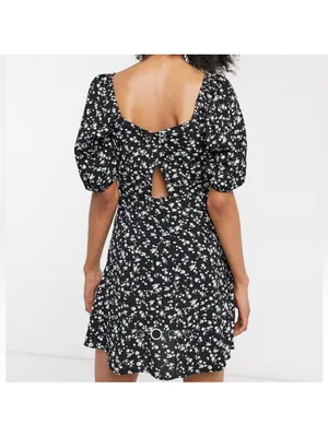 & other stories Black Floral Square-Neck Mini Dress thumbnail 2