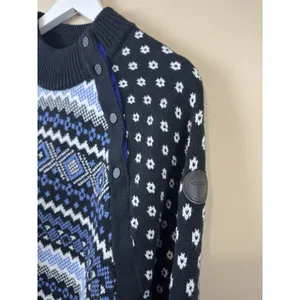 T by Talbots Fair Isle Thermolite Snap Mockneck Sweater Black/Blue Womens M NWOT thumbnail 5