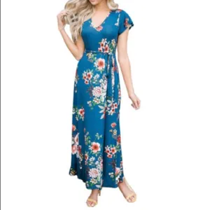 Boho Floral Maxi Dress - Royal Blue thumbnail 4