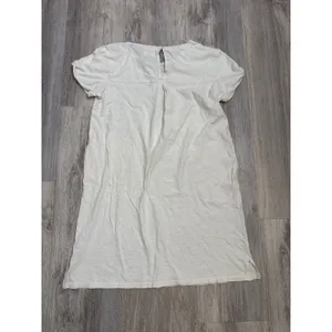 Pact Organic Cotton Short Sleeve‎ Pocket Shift Dress Cream Womens Medium thumbnail 3