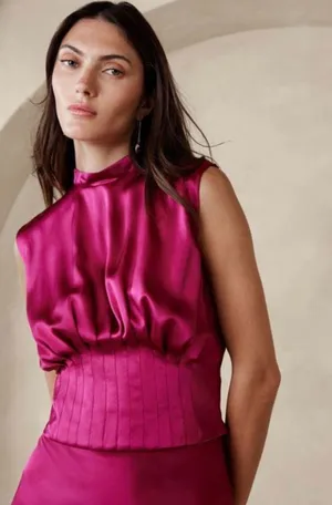 NWT Banana Republic Muse Silk Pleated Top in Pink thumbnail 1