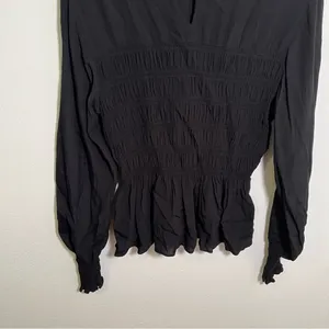 Whistles‎ Women's Size 10 Black Rosanna Shirred Top Long Sleeve Crewneck Keyhole thumbnail 13