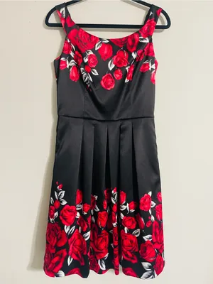 Vintage Formal Dark Romantic Satin Red Rose Gothic Flare Dress 6 Vampy Grunge thumbnail 3
