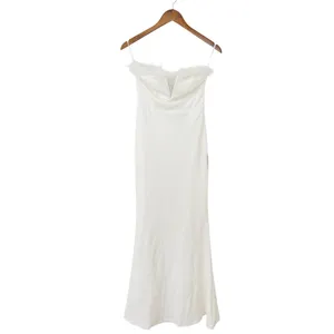 Lulus Extraordinary Glam White Feather Strapless Mermaid Maxi Dress size S NWT thumbnail 3