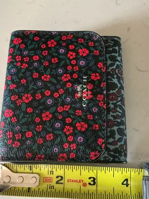Coach trifold blue red floral coated leather wallet thumbnail 9