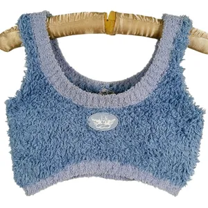 Y2K Boys Lie Bodhi Fleece Bralette Fuzzy Crop Top XS/S Blue Lounge Bratz Rave thumbnail 3