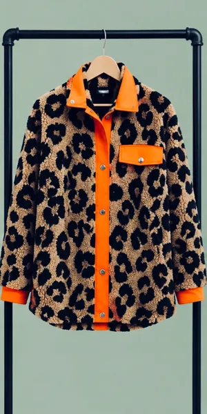 BiBi Leopard Sherpa Jacket Shacket with Neon Orange Trim NWT women’s sizes S thumbnail 4