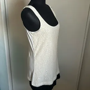 Express Dressy Women’s Ivory Translucent Sequin Long Scoop Neck Tank Top thumbnail 4