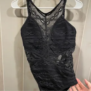 Sexy black lace overlay Becca tie back fairy whimsigoth swim suit beach pool thumbnail 10