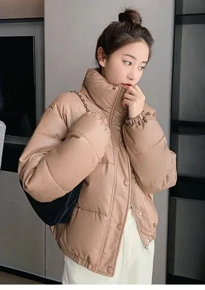 Small crop puffer beige Carmel warm winter coat jacket big Nwot Tan thumbnail 12